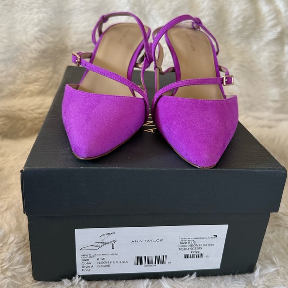 NWOT Womens ANN TAYLOR Strappy
Asymmetrical Suede Pumps Neon Fuchsia Heels 6.5 - Picture 3 of 8